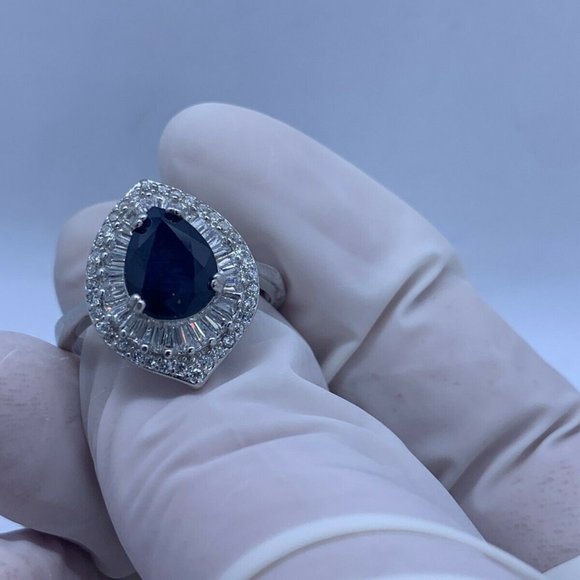 STIRLING SILVER PEAR CUT SAPPHIRE COCKTAIL RING - Picture 1 of 10